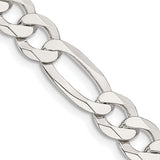 925 White Gold 8.5 mm Figaro Chain Necklace, Polished detail view