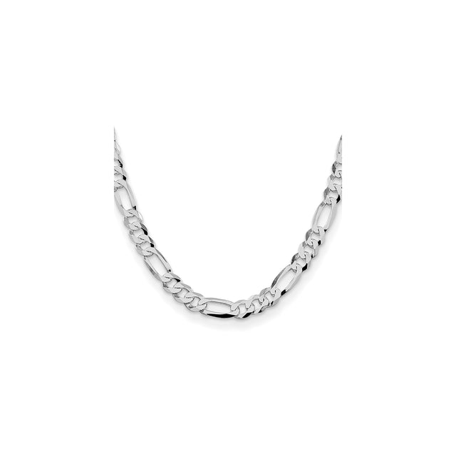 925 White Gold 8.5 mm Figaro Chain Necklace, Polished