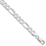 925 White Gold 8.5 mm Figaro Chain Bracelet, Polished shown for scale