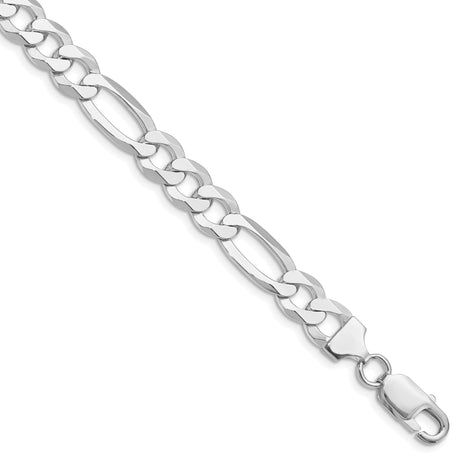 925 White Gold 8.5 mm Figaro Chain Bracelet, Polished shown for scale