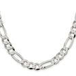 925 White Gold 9.5 mm Figaro Chain Necklace, Polished