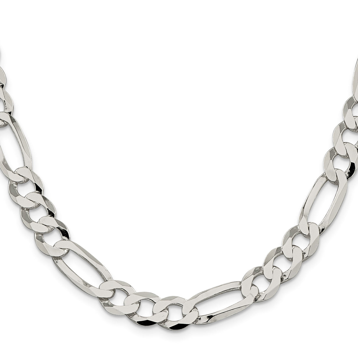 925 White Gold 9.5 mm Figaro Chain Necklace, Polished