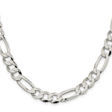 925 White Gold 9.5 mm Figaro Chain Necklace, Polished