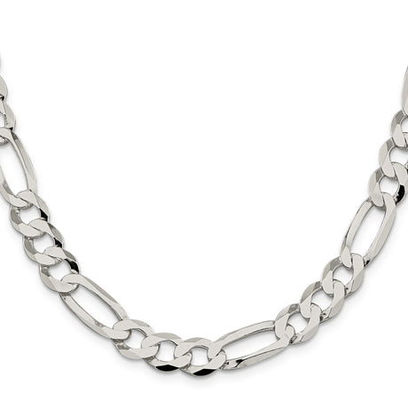 925 White Gold 9.5 mm Figaro Chain Necklace, Polished