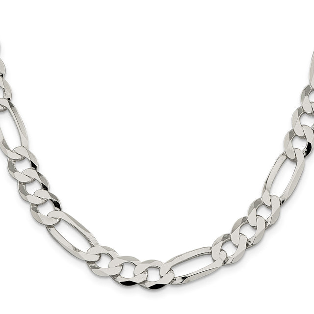 925 White Gold 9.5 mm Figaro Chain Necklace, Polished