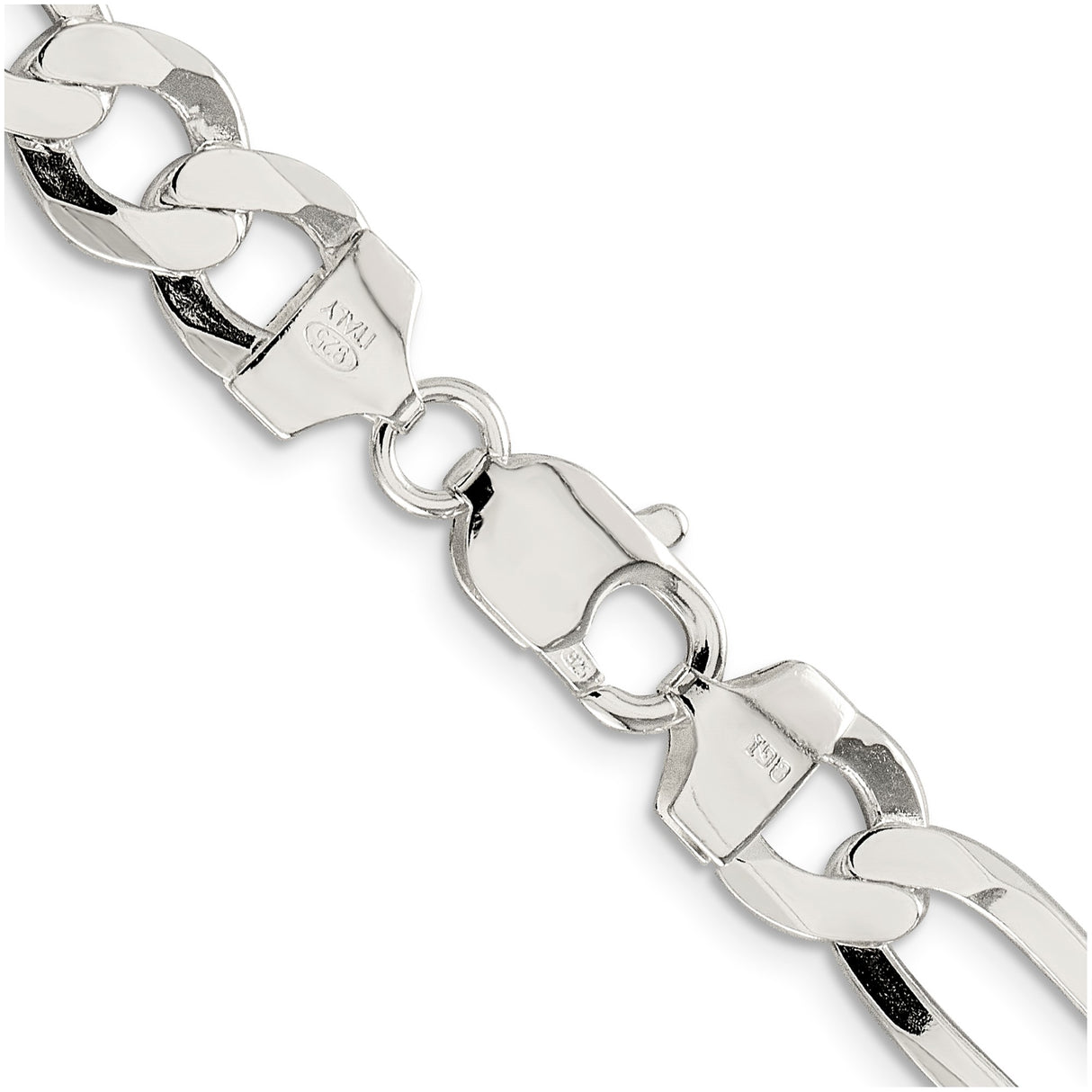 925 White Gold 9.5 mm Figaro Chain Necklace, Polished alternate angle