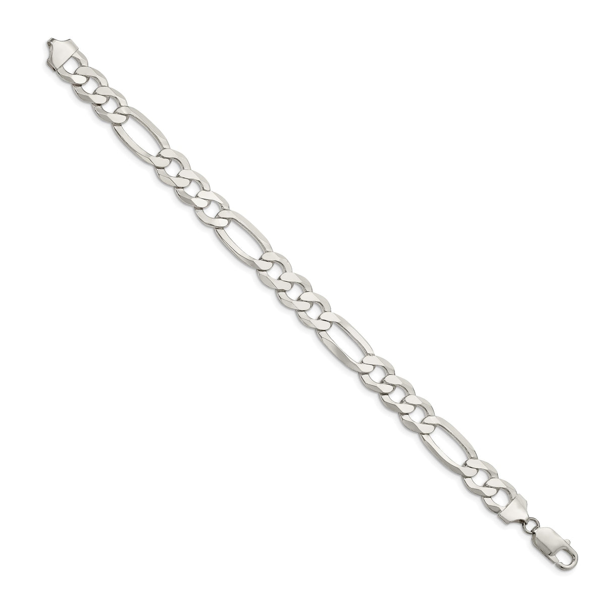 925 White Gold 9.5 mm Figaro Chain Bracelet, Polished