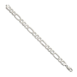 925 White Gold 9.5 mm Figaro Chain Bracelet, Polished