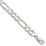 925 White Gold 9.5 mm Figaro Chain Anklet, Polished shown for scale
