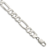 925 White Gold 9.5 mm Figaro Chain Bracelet, Polished shown for scale