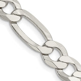 925 White Gold 9.5 mm Figaro Chain Necklace, Polished detail view