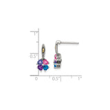 Sterling Silver Stud Earrings with Multicolor Heart Birthstones, Two-Tone Four-Leaf Clover Design
