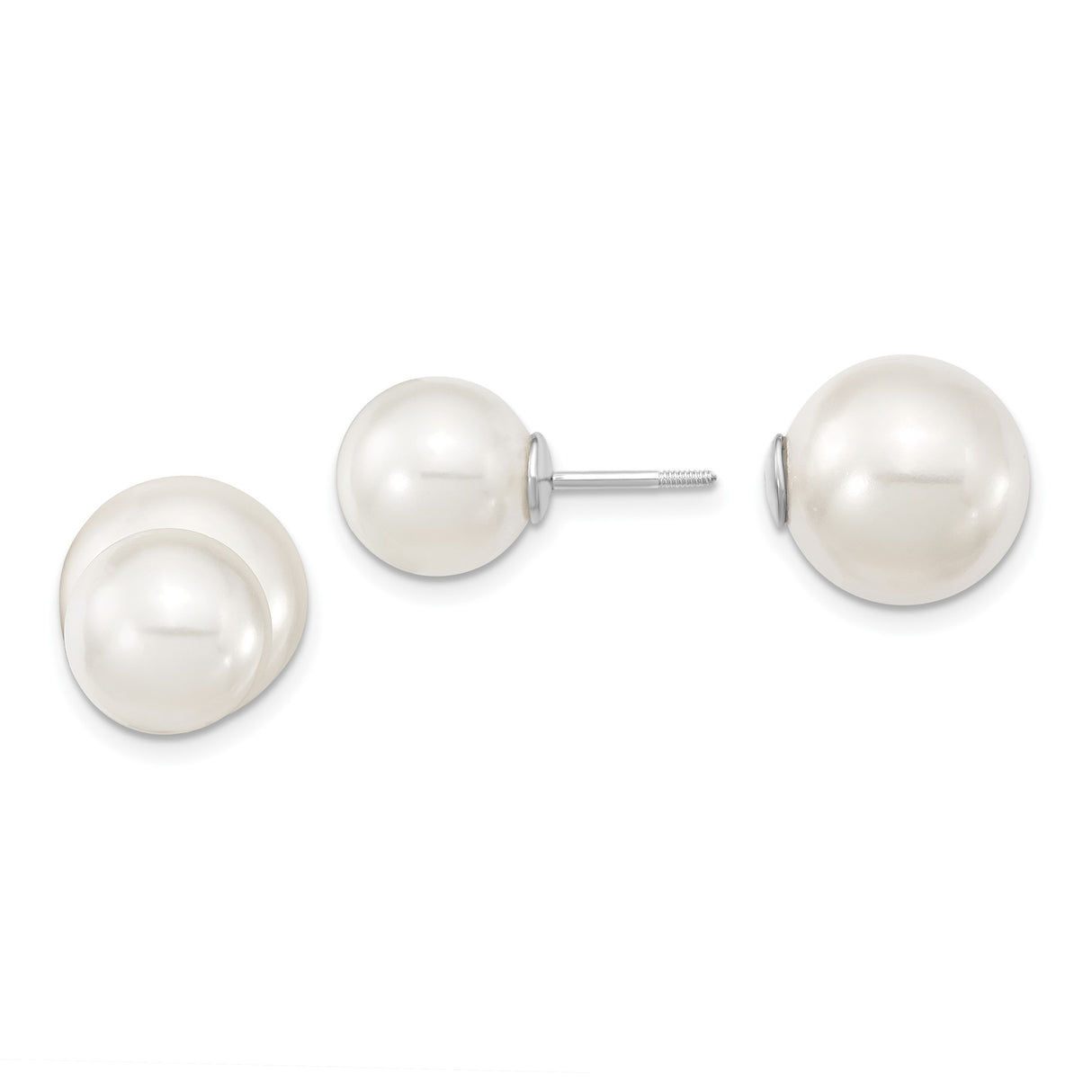 Sterling Silver Double Sided Stud Earrings with White Shell, Modern Front Back Design