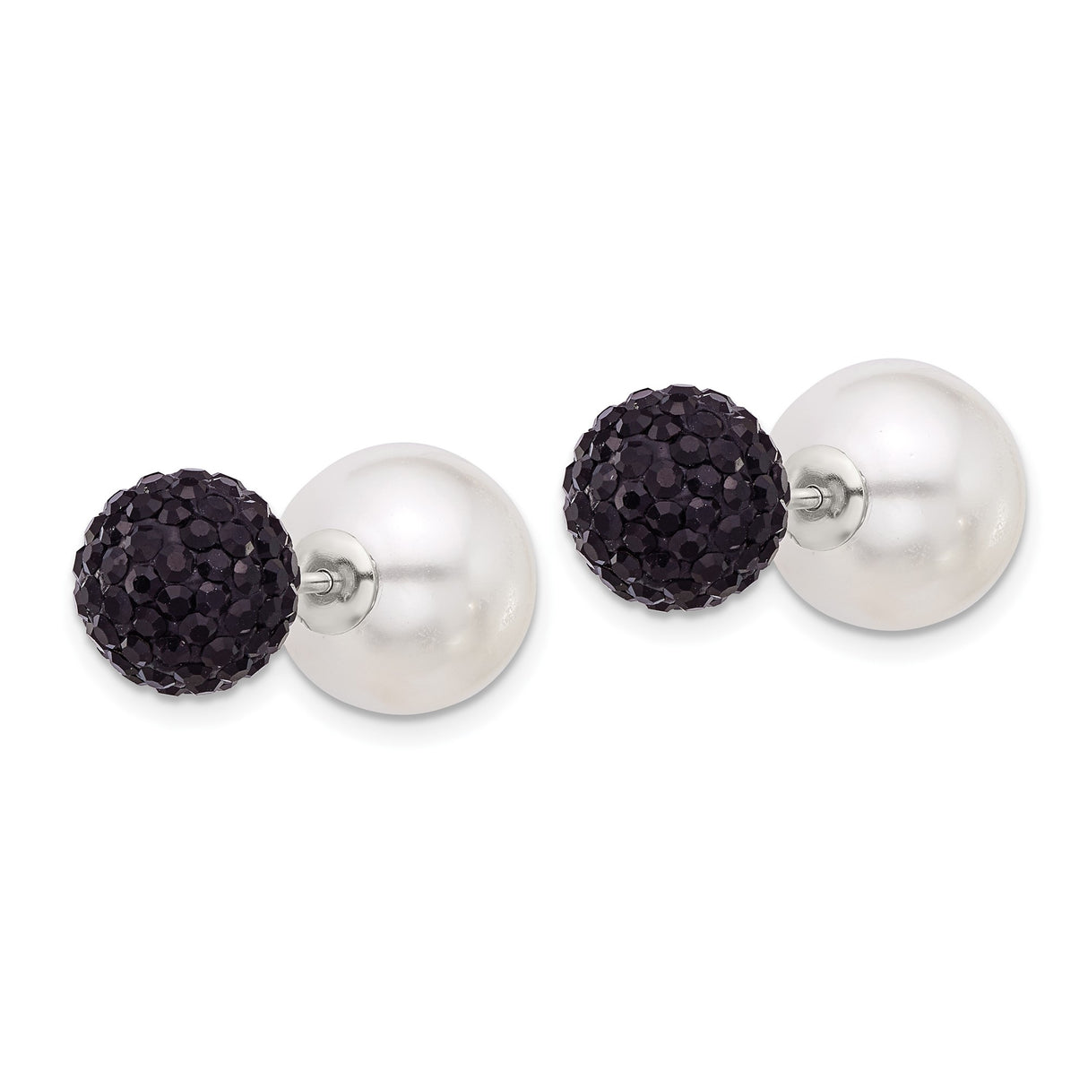 Sterling Silver Double-Sided Stud Earrings with Shell and Black Crystal, Reversible Design for Women