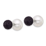 Sterling Silver Double-Sided Stud Earrings with Shell and Black Crystal, Reversible Design for Women