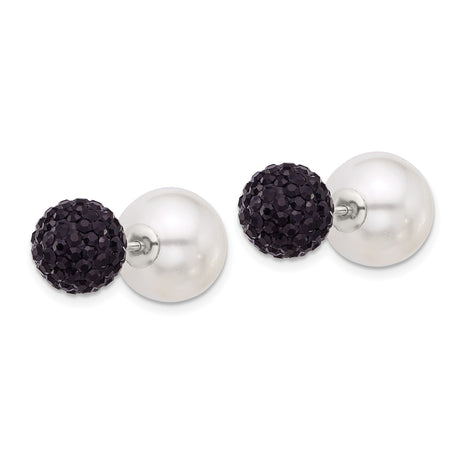 Sterling Silver Double-Sided Stud Earrings with Shell and Black Crystal, Reversible Design for Women