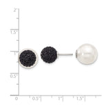 Sterling Silver Double-Sided Stud Earrings with Shell and Black Crystal, Reversible Design for Women