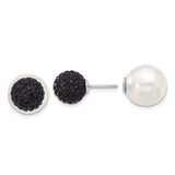 Sterling Silver Double-Sided Stud Earrings with Shell and Black Crystal, Reversible Design for Women