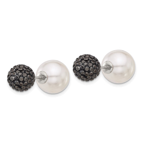 Sterling Silver Reversible Stud Earrings with Shell and Black Crystal, Modern Classic Style