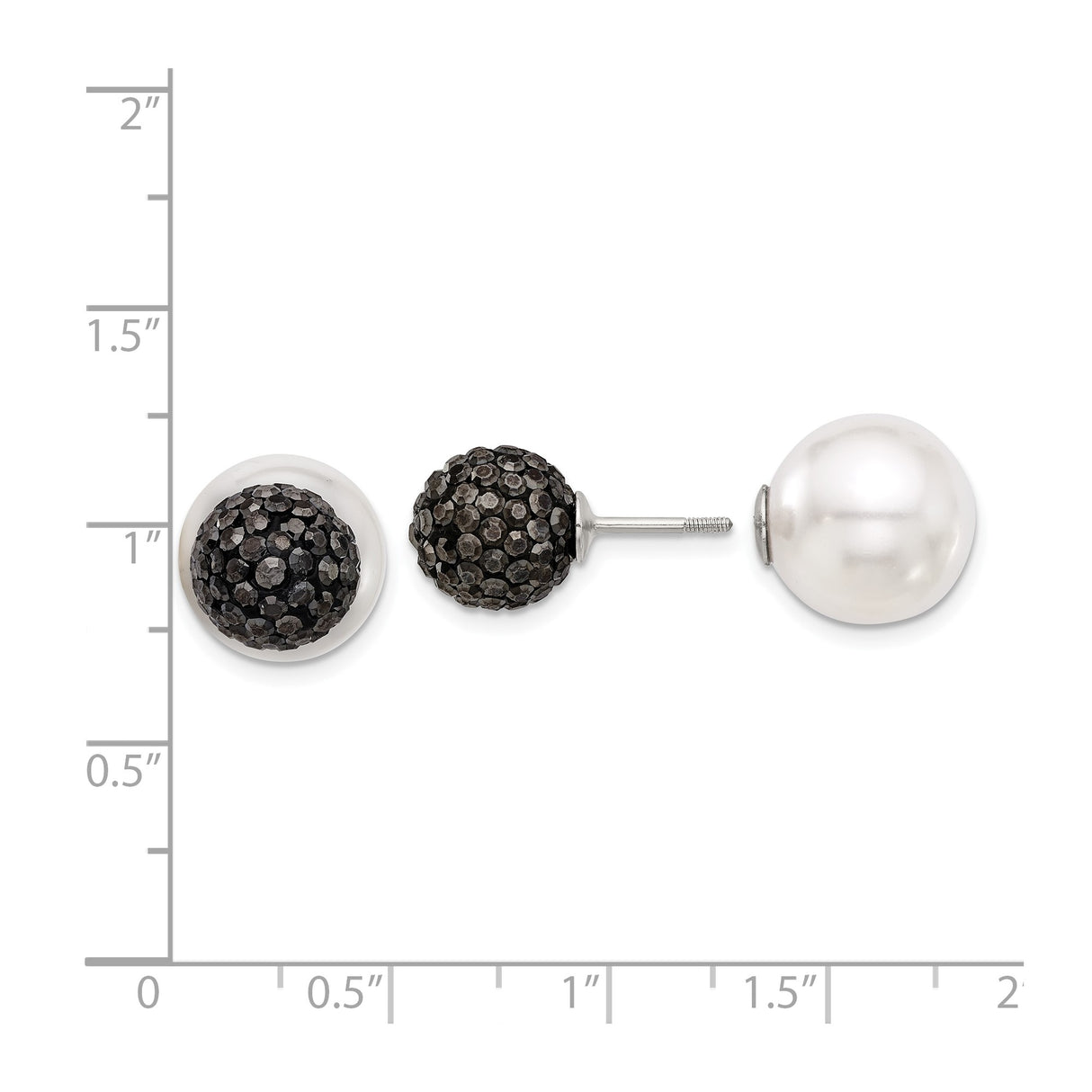 Sterling Silver Reversible Stud Earrings with Shell and Black Crystal, Modern Classic Style