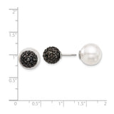 Sterling Silver Reversible Stud Earrings with Shell and Black Crystal, Modern Classic Style
