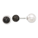 Sterling Silver Reversible Stud Earrings with Shell and Black Crystal, Modern Classic Style