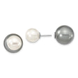 Sterling Silver Earrings with White Shell and Gray Shell Beads, Double Sided Studs for Women