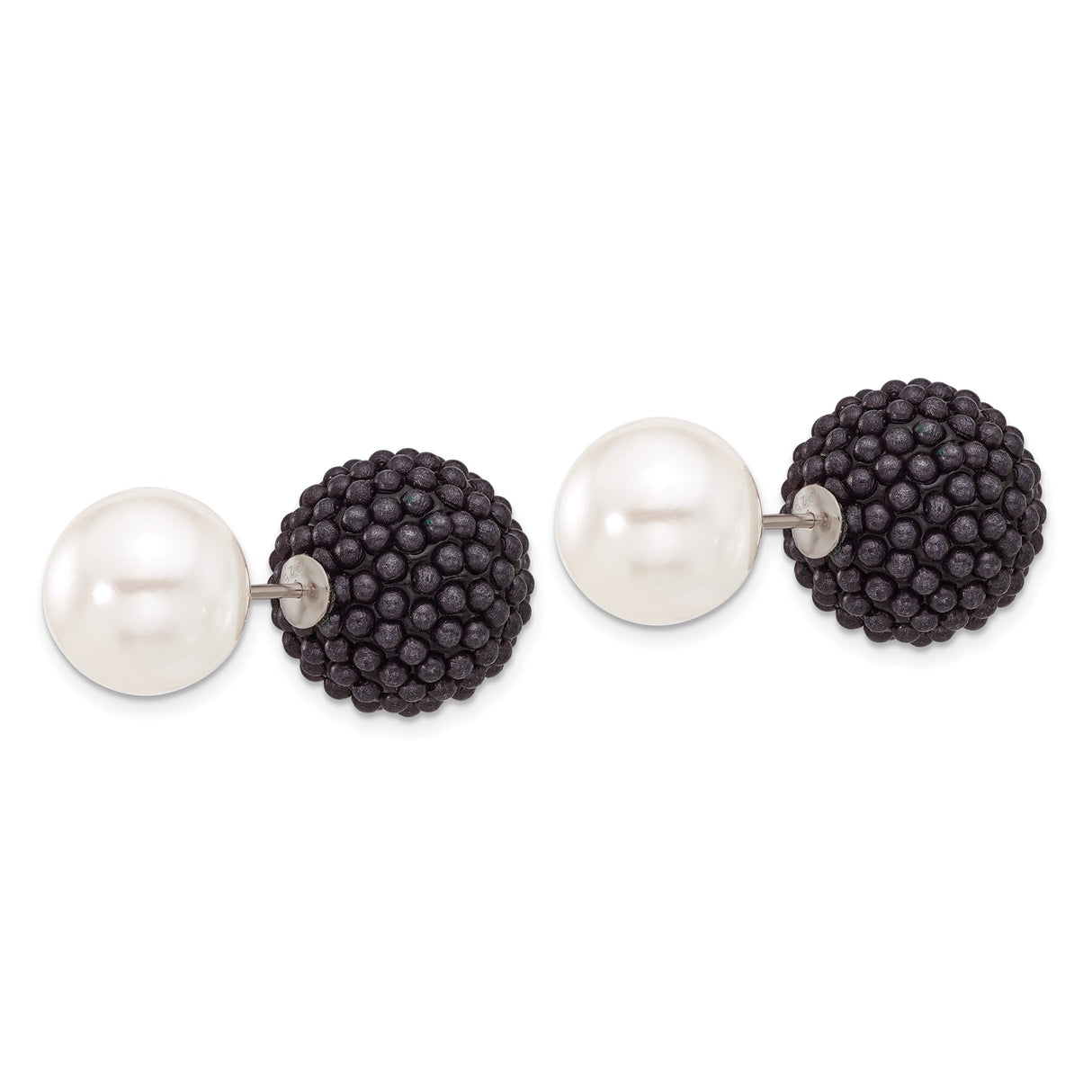 Sterling Silver Reversible Stud Earrings with White Shell Pearl and Black Shell Bead Cluster