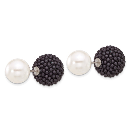 Sterling Silver Reversible Stud Earrings with White Shell Pearl and Black Shell Bead Cluster