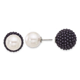 Sterling Silver Reversible Stud Earrings with White Shell Pearl and Black Shell Bead Cluster