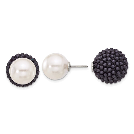Sterling Silver Reversible Stud Earrings with White Shell Pearl and Black Shell Bead Cluster
