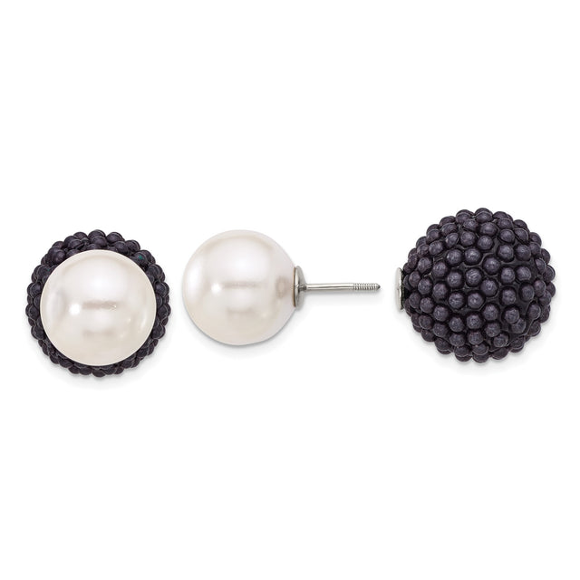 Sterling Silver Reversible Stud Earrings with White Shell Pearl and Black Shell Bead Cluster