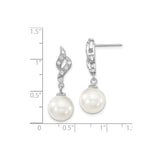 Sterling Silver Dangle Earrings with White Shell Drops and Cubic Zirconia Swirl Design
