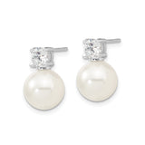 Sterling Silver Pearl Stud Earrings with Cubic Zirconia, Classic Bridal Jewelry for Women