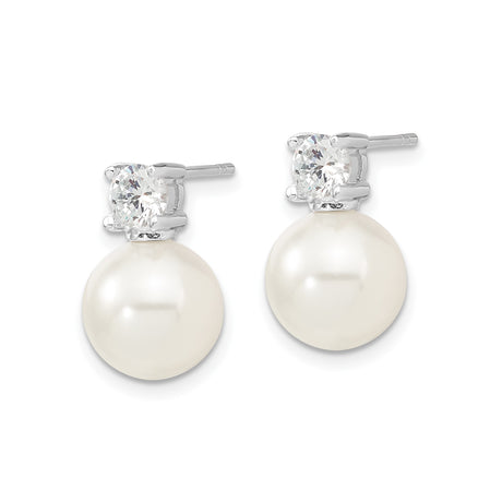 Sterling Silver Pearl Stud Earrings with Cubic Zirconia, Classic Bridal Jewelry for Women