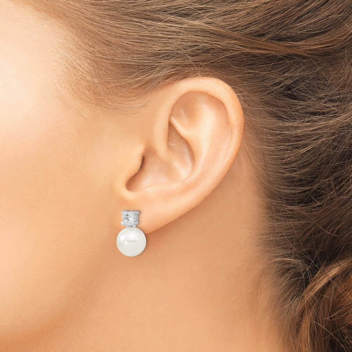 Sterling Silver Pearl Stud Earrings with Cubic Zirconia, Classic Bridal Jewelry for Women