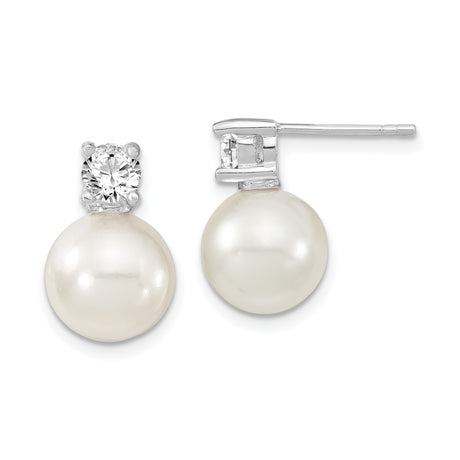 Sterling Silver Pearl Stud Earrings with Cubic Zirconia, Classic Bridal Jewelry for Women
