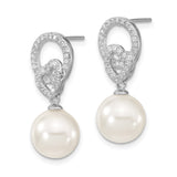 Sterling Silver Dangle Earrings with Shell, Cubic Zirconia, and Open Heart Circle Design