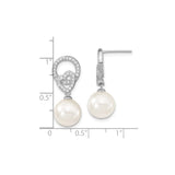 Sterling Silver Dangle Earrings with Shell, Cubic Zirconia, and Open Heart Circle Design