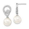 Sterling Silver Dangle Earrings with Shell, Cubic Zirconia, and Open Heart Circle Design