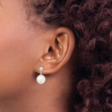 Sterling Silver Drop Earrings with White Shell Pearls and Cubic Zirconia Studs