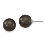 Sterling Silver Stud Earrings with Round Black Shell, Smooth Polish, Minimalist Unisex Design