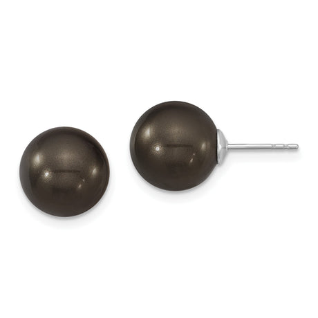 Sterling Silver Stud Earrings with Round Black Shell, Smooth Polish, Minimalist Unisex Design