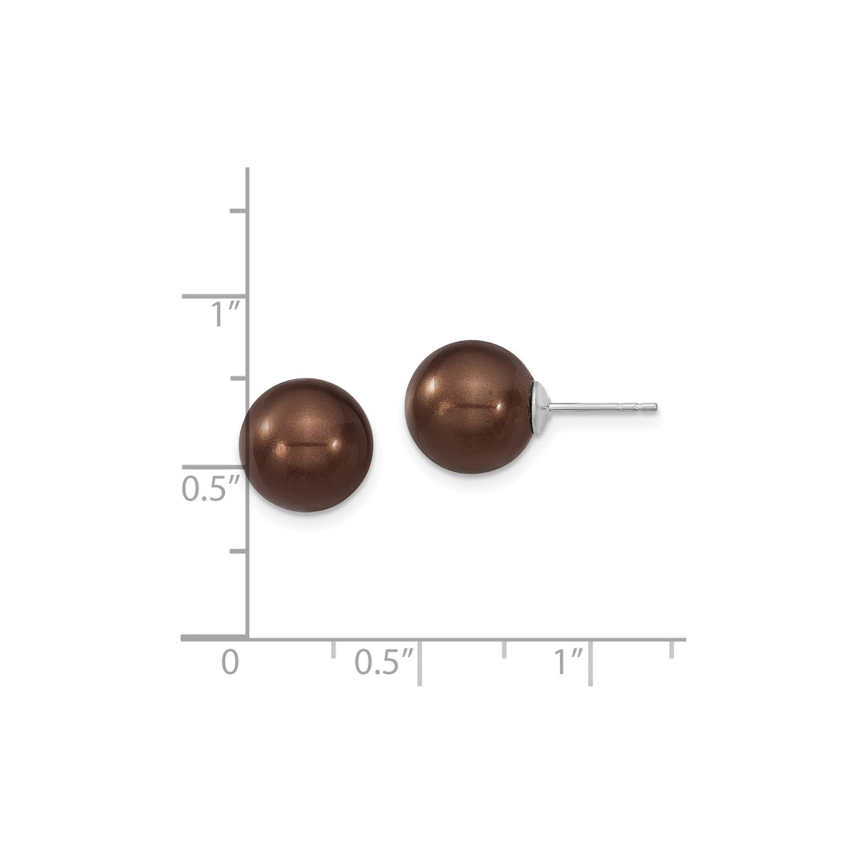 Sterling Silver Stud Earrings with Brown Shell Pearls, Polished Minimalist Style for Women