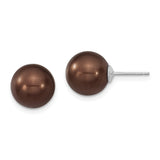 Sterling Silver Stud Earrings with Brown Shell Pearls, Polished Minimalist Style for Women