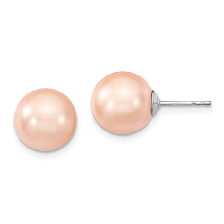 Sterling Silver Stud Earrings with Pink Shell Pearls, Minimalist Feminine Design