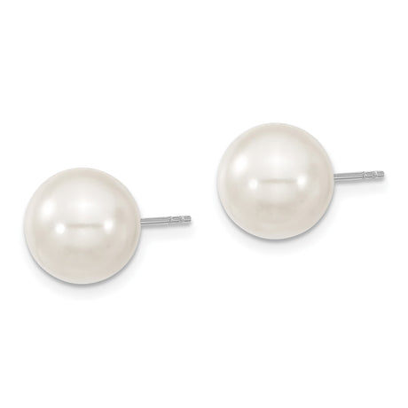 Sterling Silver Stud Earrings with Round White Shell Pearls, Classic Minimalist Design