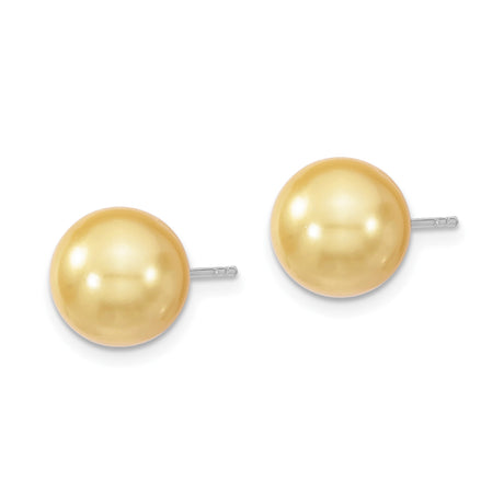 Sterling Silver Stud Earrings With Golden Pearl Beads