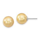 Sterling Silver Stud Earrings with Round Golden Pearl Beads, Classic Gold Tone Studs for Women, Elegant Silver Jewelry for Formal or Everyday Wear, Smooth Shell Studs with Subtle Golden Luster