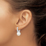 Sterling Silver Drop Earrings with White Pearls and Cubic Zirconia Accents
